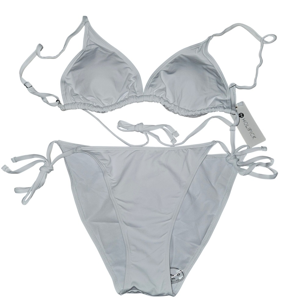 Holipick White Triangle Bikini Set Side Tie Two Piece Swimsuit Large